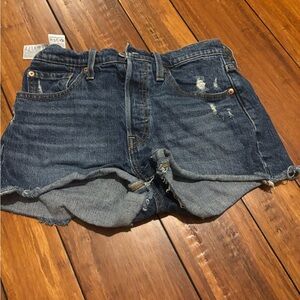 Levi's Dark Indigo Distressed Denim Cutoff Shorts
